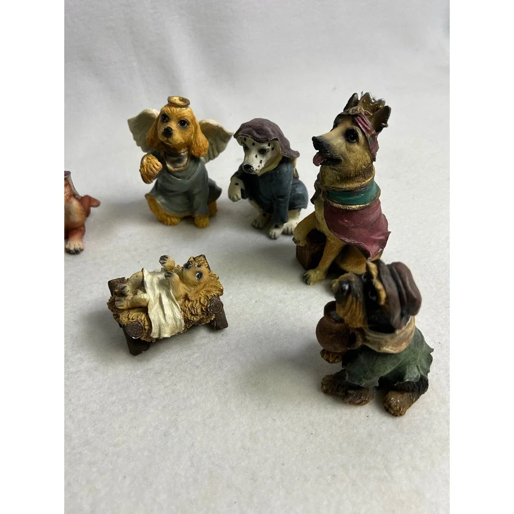 Christmas Dog Nativity 8 Piece Set Multicolor Resin Puppy Figurines‎